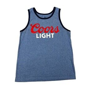 Coors Light Tank Top Mens Medium Blue Ringer Beer Logo Graphic Sleeveless